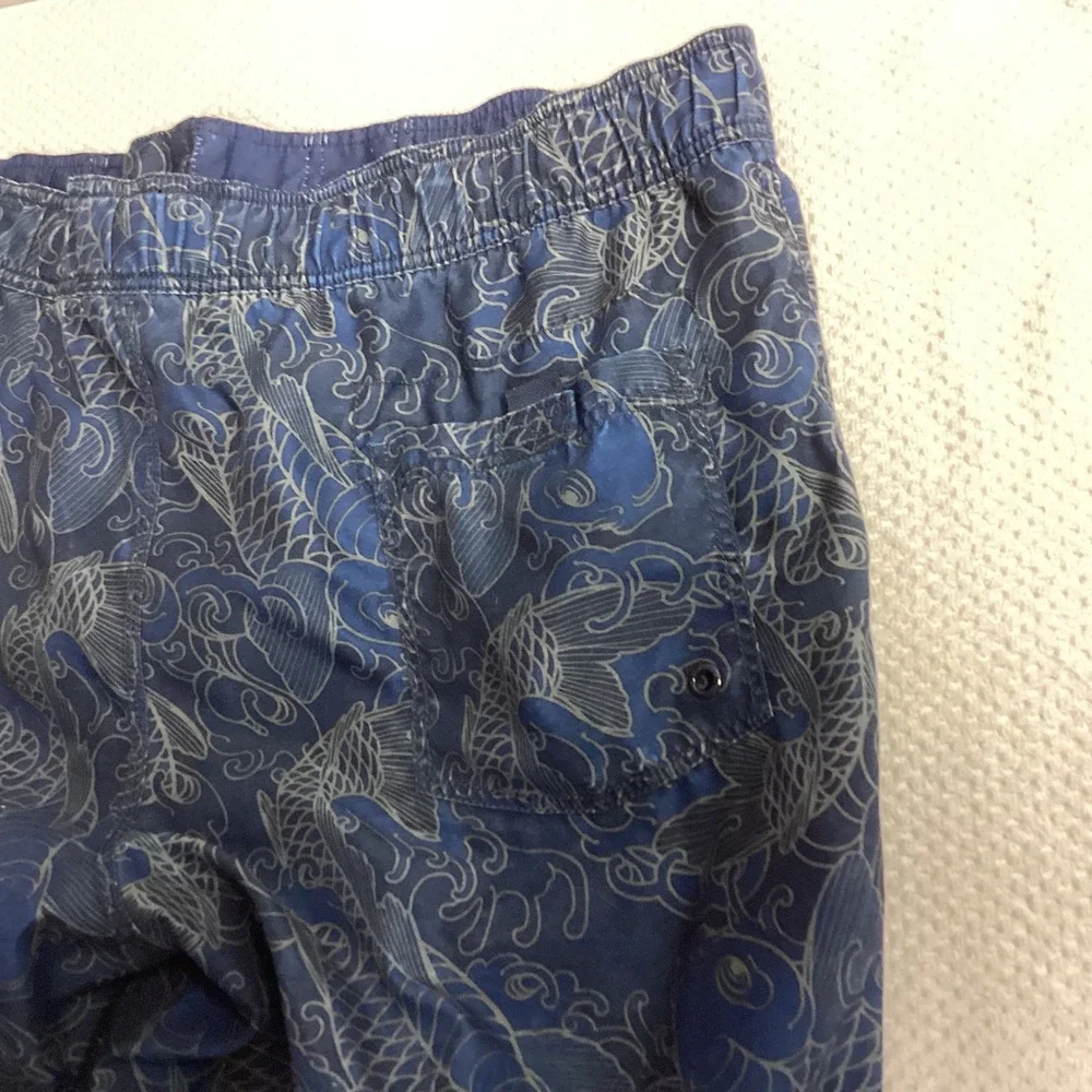 Old Navy Swim Trunks Koi Fish Print Elastic‎ Tie Waist Blue Gray Mens XL Liner